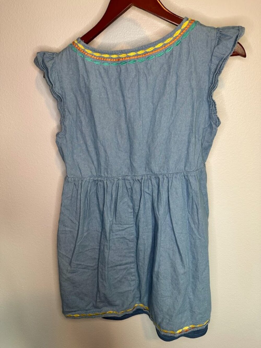 Savanna Jane Colorful Embroidered Chambray Boho Babydoll Dress - S - Picture 2 of 8